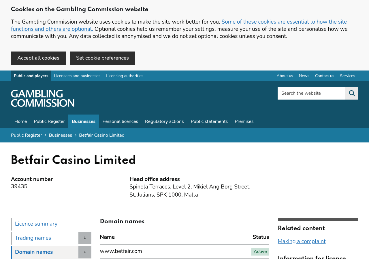 Captura fechada de Gambling Commission para el expediente de Betfair