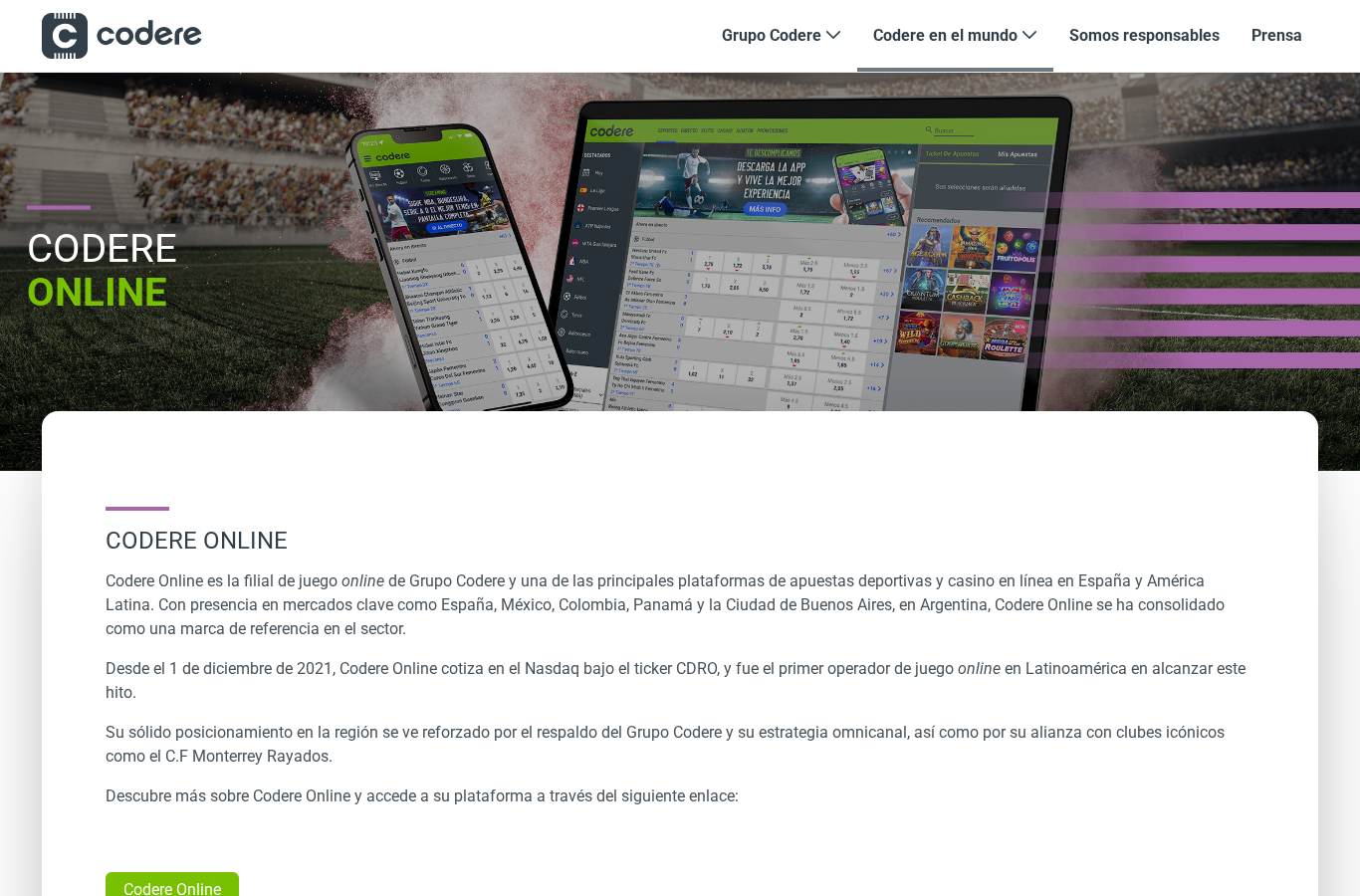 Captura fechada de la fuente examinada sobre Codere Online